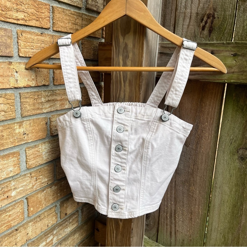 American Eagle Outfitters Light Pink Denim Smocked Tank